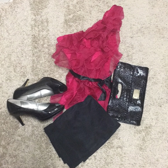 Bebe Cranberry Red Ruffle Tank - Picture 1 of 5